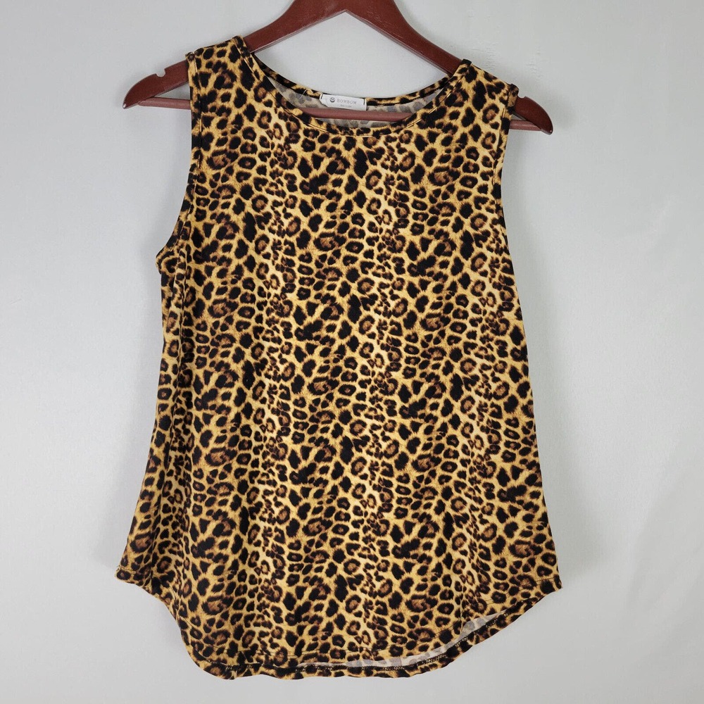 BomBom Shirt Womens Small Multicolor Top Leopard Print‎ Sleeveless Round Neck